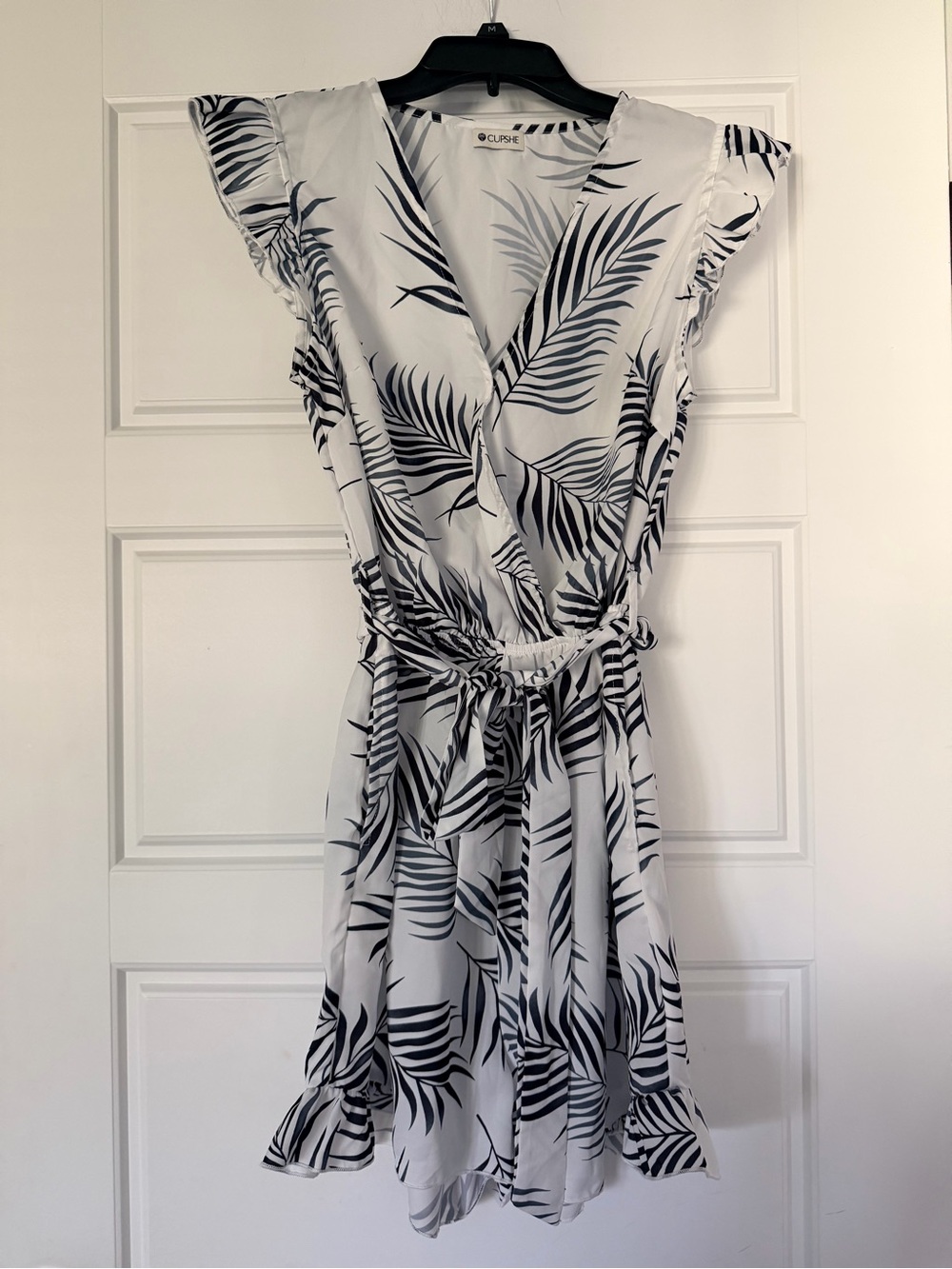Cupshe Black & White Palm-Print Wrap Romper